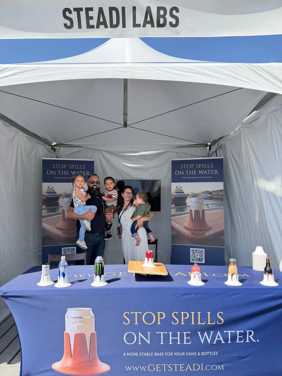 Scott Rodriguez and family at the Steadi Labs boat-show booth
